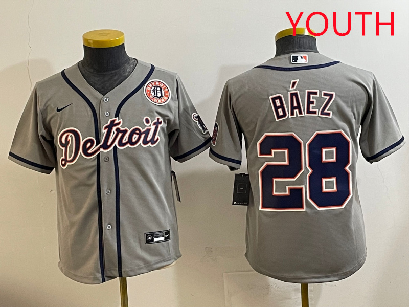 Youth 2025 Detroit Tigers #28 Baez grey Nike MLB jersey style 15